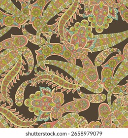 Paisley Seamless Vector Pattern. Indian floral motifs for fabric designs