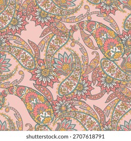 Paisley Seamless Vector Pattern. Indian floral motifs for fabric designs