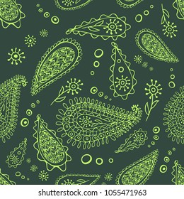 Paisley. Seamless vector pattern.Traditional ethnic pattern. Brushwork by hand. Vector image. Seamless Asian Textile. Pink paisley on dark background.