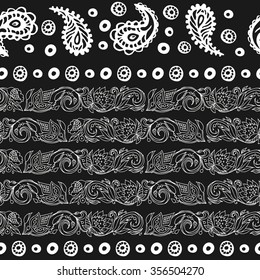 Paisley. Seamless vector pattern.Traditional ethnic pattern. Brushwork by hand. Black and white vector image.Regular pattern with ornamental stripes. Ethical vegetative motive .