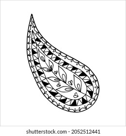 Paisley single doodle element, simple hand drawing, black and white vector image