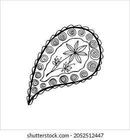 Elemento de doodle único paisley, dibujo manual simple, imagen vectorial en blanco y negro