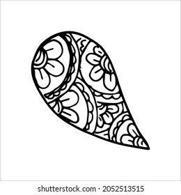 Paisley single doodle element, simple hand drawing, black and white vector image