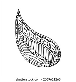 Paisley Single Doodle Element, Simple Hand Drawing, Black And White Vector Image