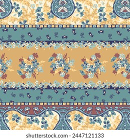 Paisley stripe colorful seamless pattern. Floral wallpaper. Decorative ornament for fabric, textile, wrapping paper. Traditional oriental seamless paisley pattern.