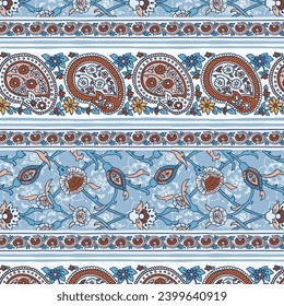 Paisley stripe seamless pattern. floral wallpaper. Decorative ornament for fabric, textile, wrapping paper. Traditional oriental seamless paisley pattern.