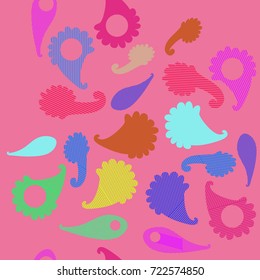  Paisley striped  seamless pattern . Hand drawn.