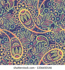 Paisley style Floral seamless pattern. Ornamental Damask background