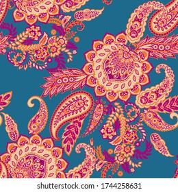 Paisley style Floral seamless pattern. Vector Ornamental Damask background