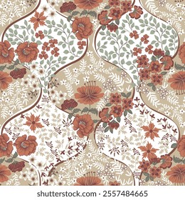 Paisley style Floral seamless pattern. Ornamental Damask background, Seamless floral vector pattern. Vintage maroon background with flowers, leaves used for textile, curtain wallpaper, extra.