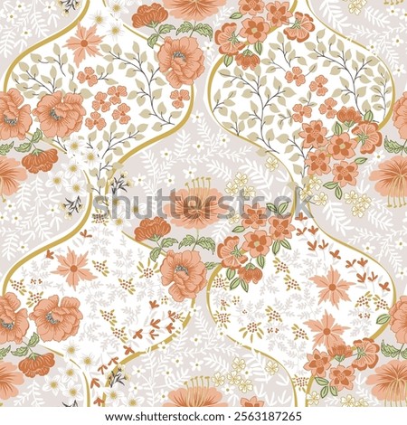 Paisley style Floral seamless pattern. Ornamental Damask background, Seamless floral vector pattern. Vintage light pink background with flowers, leaves used for textile, curtain wallpaper, extra.