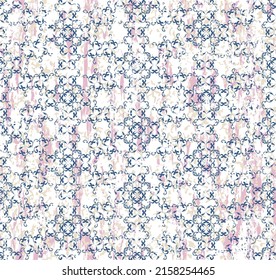 Paisley style texture repeat pattern on white background. Seamless vintage pattern with an effect of attrition.