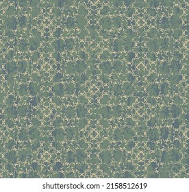 Paisley style texture repeat pattern on green background. Seamless vintage pattern with an effect of attrition.