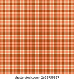 Paisley tartan background texture, room vector plaid check. Sheet textile seamless pattern fabric in orange and red colors palette.