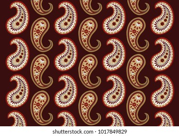 Paisley textile pattern on maroon background