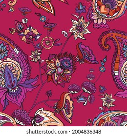 Paisley Turkish Cucumber. Seamless pattern in traditional oriental style with flowers, leaves and fantasy elements. Fabric and wallpaper 