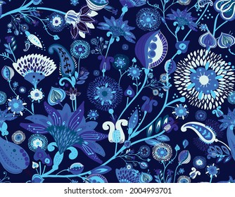 Paisley Turkish Cucumber. Seamless pattern in traditional oriental style with flowers, leaves and fantasy elements. Fabric and wallpaper 