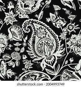 Paisley Turkish Cucumber. Seamless pattern in traditional oriental style with flowers, leaves and fantasy elements. Fabric and wallpaper 