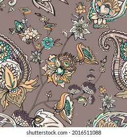 Paisley Turkish Cucumber. Seamless pattern in traditional oriental style with flowers, leaves and fantasy elements. Fabric and wallpaper 