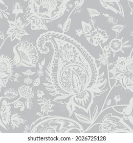 Paisley Turkish Cucumber. Seamless pattern in traditional oriental style with flowers, leaves and fantasy elements. Fabric and wallpaper 