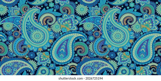 Paisley Turkish Cucumber. Seamless pattern in traditional oriental style with flowers, leaves and fantasy elements. Fabric and wallpaper 