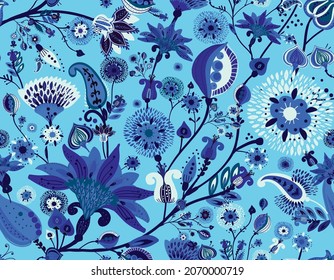 Paisley Turkish Cucumber. Seamless pattern in traditional oriental style with flowers, leaves and fantasy elements. Fabric and wallpaper 