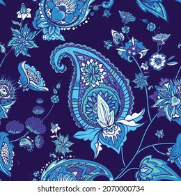 Paisley Turkish Cucumber. Seamless pattern in traditional oriental style with flowers, leaves and fantasy elements. Fabric and wallpaper 