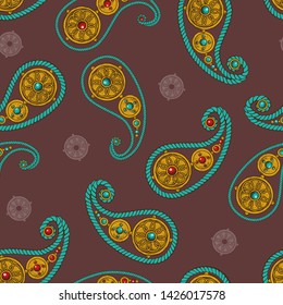 
Paisley or Turkish cucumber.Vector seamless pattern with oriental motif.
