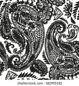 Paisley vector hand drawn illustration ornament seamless pattern.