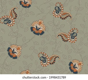 paisley vector illustration in damask style Seamless background