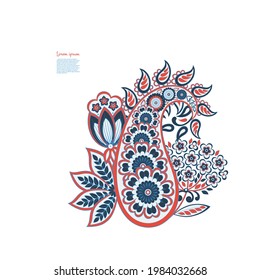 Paisley vector isolated pattern. Damask floral illustration in batik style