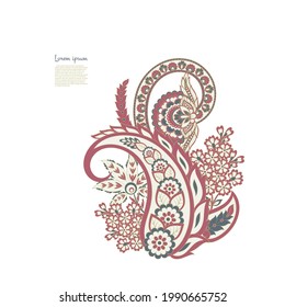 Paisley vector isolated pattern. Damask floral illustration in batik style