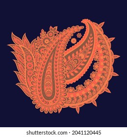Paisley vector isolated pattern. Damask floral illustration in batik style