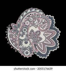 Patrón aislado del vector Paisley. Ilustración floral de damasco en estilo batik