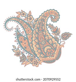 Paisley vector isolated pattern. Damask floral illustration in batik style