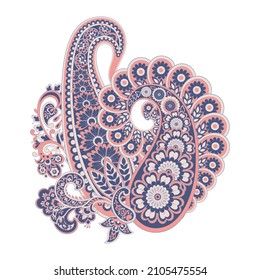 Paisley vector isolated pattern. Damask floral illustration in batik style