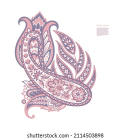 Paisley vector isolated pattern. Damask floral illustration in batik style