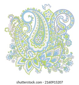 Paisley vector isolated pattern. Damask floral illustration in batik style