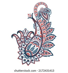 Paisley vector isolated pattern. Damask floral illustration in batik style