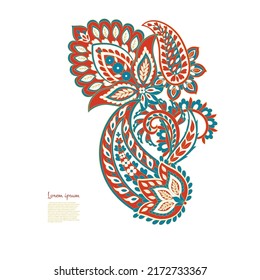 Paisley vector isolated pattern. Damask floral illustration in batik style