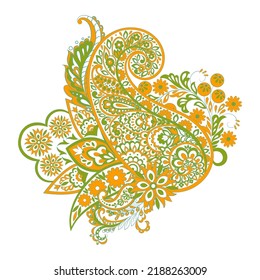 Paisley vector isolated pattern. Damask floral illustration in batik style