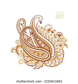 Paisley vector isolated pattern. Damask floral illustration in batik style