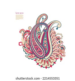 Paisley vector isolated pattern. Damask floral illustration in batik style