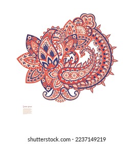 Paisley vector isolated pattern. Damask floral illustration in batik style