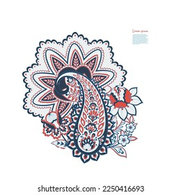 Paisley vector isolated pattern. Damask floral illustration in batik style