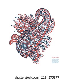 Paisley vector isolated pattern. Damask floral illustration in batik style