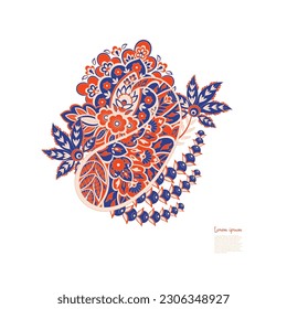 Paisley vector isolated pattern. Damask floral illustration in batik style