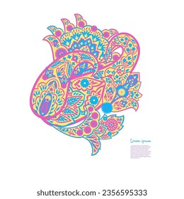 Paisley vector isolated pattern. Damask floral illustration in batik style