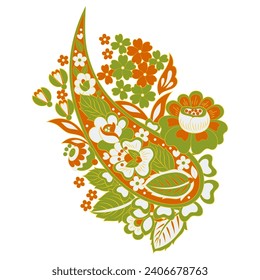 Paisley vector isolated pattern. Damask floral illustration in batik style