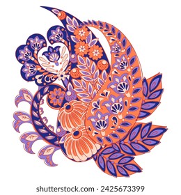Paisley vector isolated pattern. Damask floral illustration in batik style